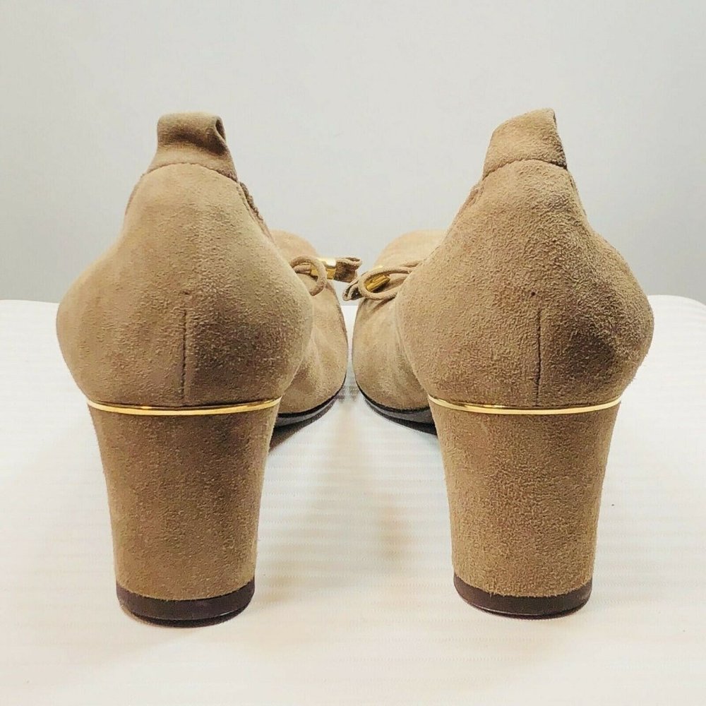 Sesto Meucci Suede Leather Gold Trim Shoes Pumps - Picture 6 of 12
